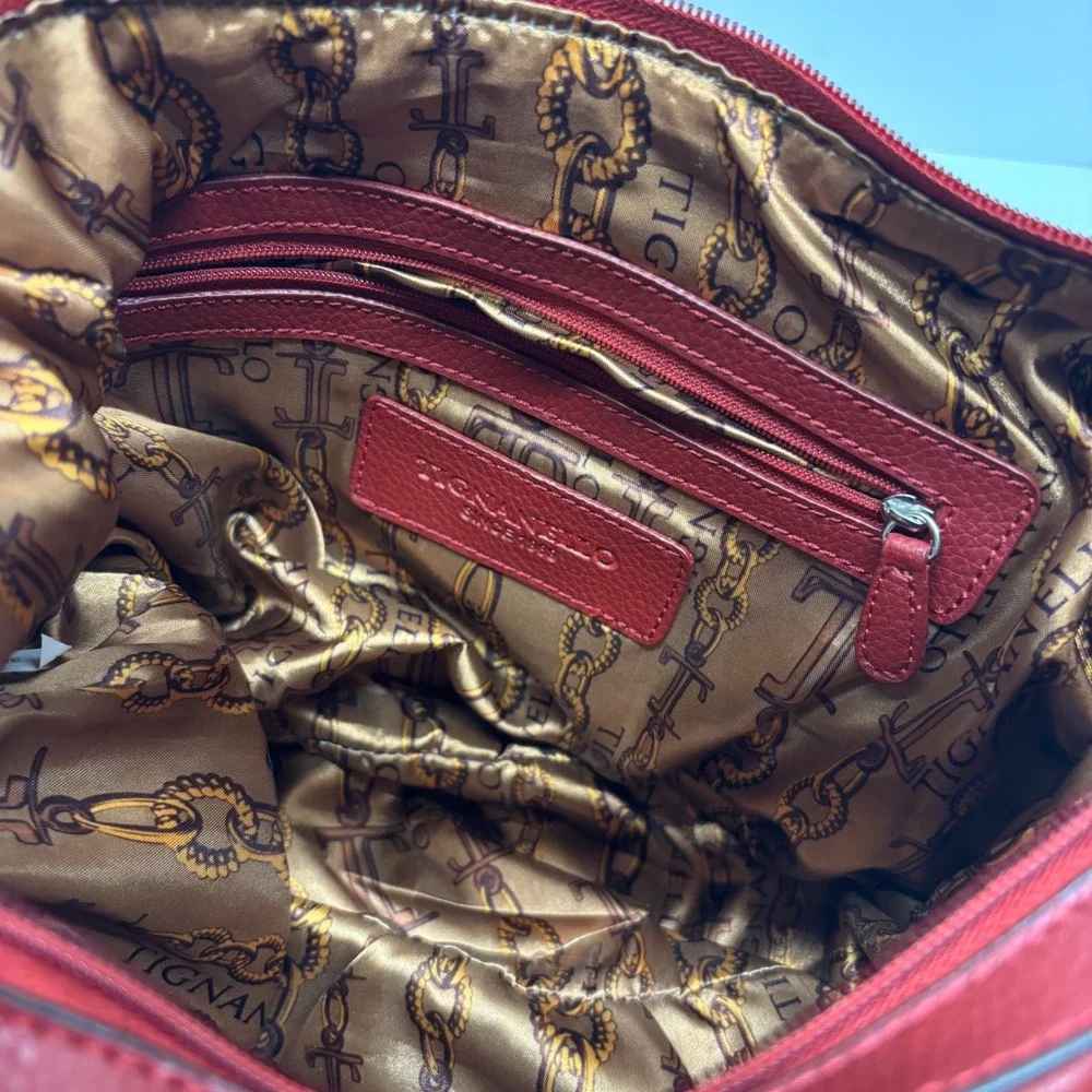 Tignanello Hobo Shoulder Bag Pebbled Leather Red Silver Hardware Buckle Y2K